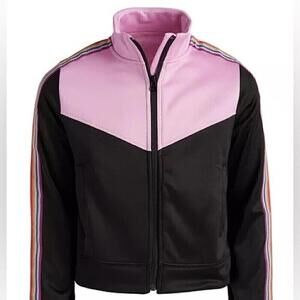 New Ideology Big Girls Rainbow Striped Track Jacket Pink/Black sweater s… [COPY]